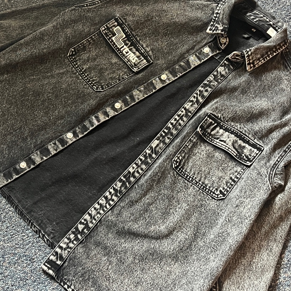 H&M Grey Denim Jacket With Embroidered Tetris Logo